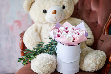 bouquet of sweet cakes. Gift in a beautiful package