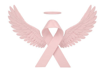 Pink wings with Ribbon isolated on white background. 3D rendering. 3D illustration.