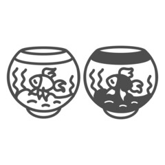Fish in fish tank, aquarium, fishbowl line and solid icon, pets concept, goldfish vector sign on white background, outline style icon for mobile concept and web design. Vector graphics.
