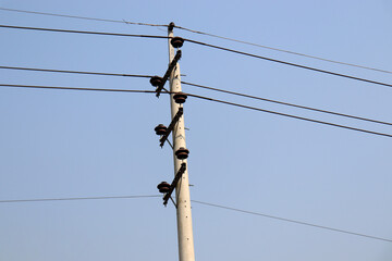 high voltage electric pillar closeup on road