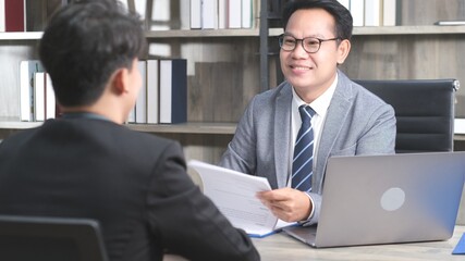 Asian man in job interview at office background, job search, business concept