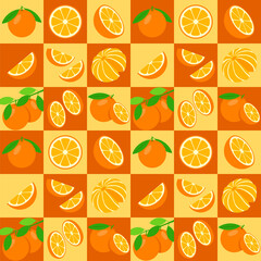 Orange fruit abstract seamless geometric vector pattern for packaging design