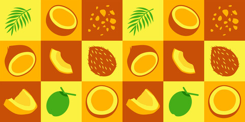 Coconut abstract seamless geometric vector pattern for packaging design yellow