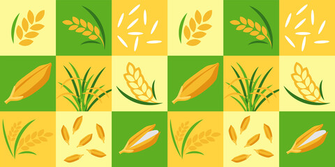 Rice paddy abstract seamless geometric vector pattern for packaging design