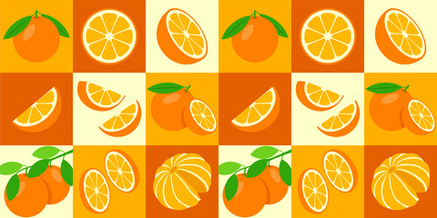 Orange fruit abstract seamless geometric vector pattern for packaging design