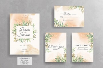 Set of Greenery Floral Frame Wedding Invitation Card Template with Watercolor Hand Drawn Floral