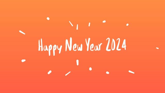 Happy New Year 2024 Gold background with colored lines and HAPPY New year in the center Splash Style - free for commercial use