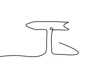 Abstract continuous drawing line arrow as sign of direction on white background. Vector