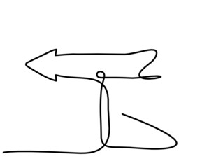 Abstract continuous drawing line arrow as sign of direction on white background. Vector