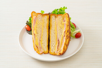 homemade sandwich ham cheese with salad