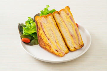 homemade sandwich ham cheese with salad