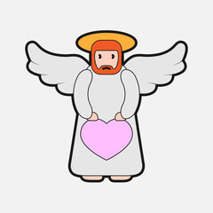 angel with wings red beard heart on a white isolated background vector image