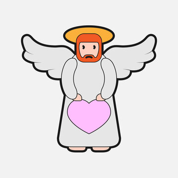 angel with wings red beard heart on a white isolated background vector image
