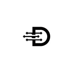 d initial technology logo design vector template