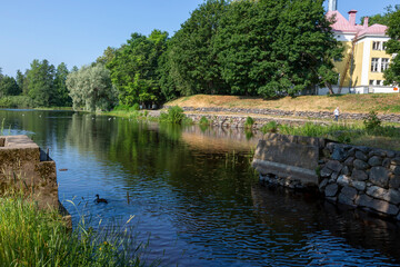 Obraz premium Priozersk, Russia - July 10, 2021: View of the park of the museum-fortress 