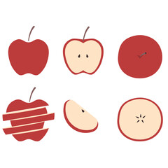 The set of apple, red apples, apple slices.