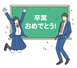 シンプルなタッチ　学生と黒板のイラストレーション
