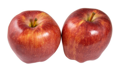 Two red apples. Two apples isolated on a white background. Juicy ripe delicious fruits. Fresh vitamins.