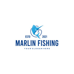 flat MARLIN FISHING fish animal hook logo design