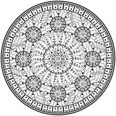 Circular pattern in the form of mandala with flower for henna, mehndi, tattoo, decoration. 