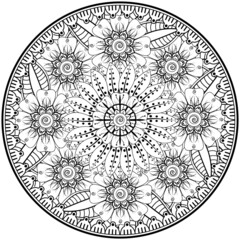Circular pattern in the form of mandala with flower for henna, mehndi, tattoo, decoration. 