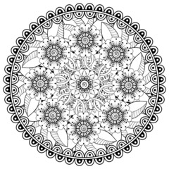 Circular pattern in the form of mandala with flower for henna, mehndi, tattoo, decoration. 