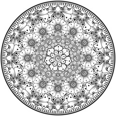 Circular pattern in the form of mandala with flower for henna, mehndi, tattoo, decoration. 