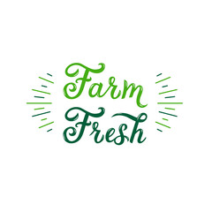 Farm Fresh hand lettering logo. Organic brush lettering. Label, logo template for organic products, healthy food markets. A calligraphic inscription. Isolated on white background.