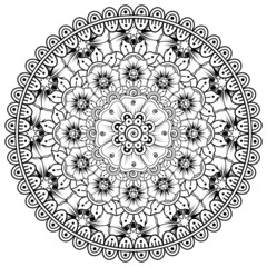 Circular pattern in the form of mandala with flower for henna, mehndi, tattoo, decoration. 