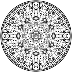 Circular pattern in the form of mandala with flower for henna, mehndi, tattoo, decoration. 