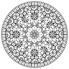 Circular pattern in the form of mandala with flower for henna, mehndi, tattoo, decoration. 