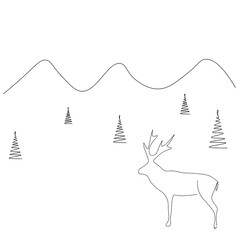 Deer animal line drawing vector illustration