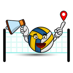 Volleyball Cartoon character with megaphone and location. illustration flat style. design template vector
