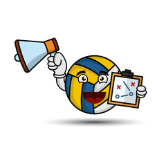 Volleyball Cartoon character with megaphone and strategy board . illustration flat style. design template vector