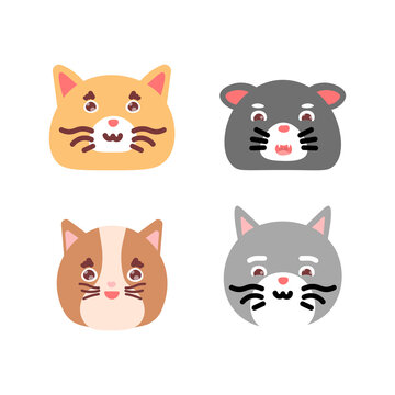 a set or collection of funny, cute, and adorable cat heads. animal icons. flat cartoon style. vector illustration design. for stickers, emojis and design elements