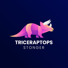 Vector Logo Illustration Triceratops Gradient Colorful Style.