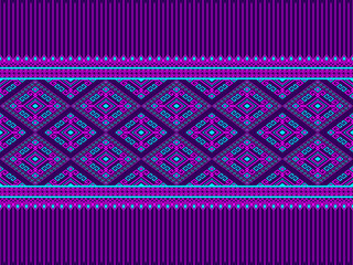Magenta Turquoise Ethnic or Tribe Seamless Pattern on Purple Background in Symmetry Rhombus Geometric Bohemian Style for Clothing or Apparel,Embroidery,Fabric,Package Design