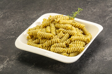 Italian pasta Fusilli with pesto