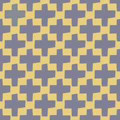 Seamless plus symbol pattern on yellow background. Hand drawn seamless pattern background. Vector illustration.