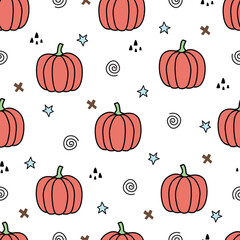 Seamless Halloween pumpkin pattern hand drawn cartoon background in children's style Use for prints, wallpapers, textiles, fashion, vector illustrations.