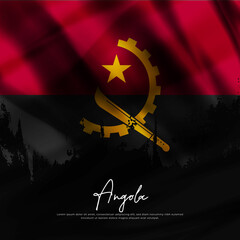 illustration of waving Angola flag silk grunge background - obrazy, fototapety, plakaty