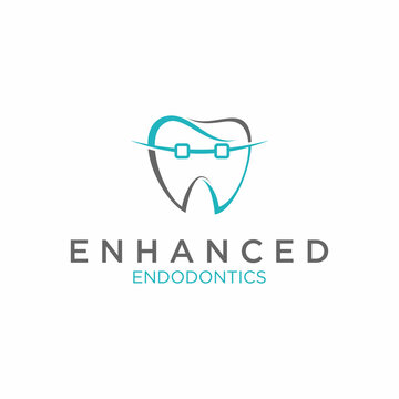 Simple and unique dental tooth with teeth braces and letter EE line art font image graphic icon logo design abstract concept vector stock. Can be used related to health or dental