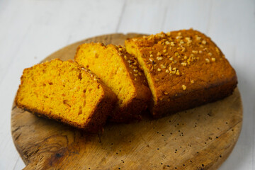 Delicious vegan carrot and tangerine sponge cake with ground almonds.