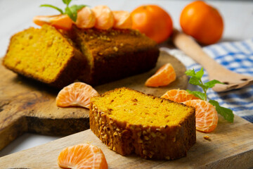 Delicious vegan carrot and tangerine sponge cake with ground almonds.