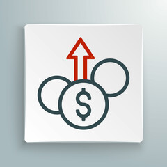 Line Financial growth dollar coin icon isolated on white background. Increasing revenue. Colorful outline concept. Vector