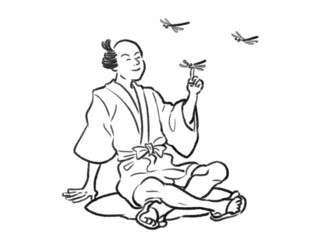 日本画タッチのトンボが指に止まっている人物イラストJapanese painting illustration The person with dragonfly