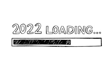 Progress bar in doodle sketch style. 2022 Loading icon image. Hand drawn vector illustration.