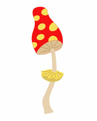 Muhamor on an isolated background. Hallucinogenic mushroom toadstool. Autumn couple. Inedible mushroom. Logo, badge or flyer design. Flat illustration.