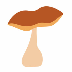 Noble white mushroom on an isolated background. Delicious mushrooms. Autumn couple. Logo, badge or flyer design. Flat illustration.