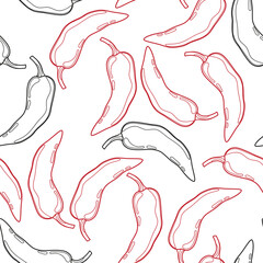 Red Pepper vector seamless pattern. Mexican chili spicy vegetable. Hot paprika texture.